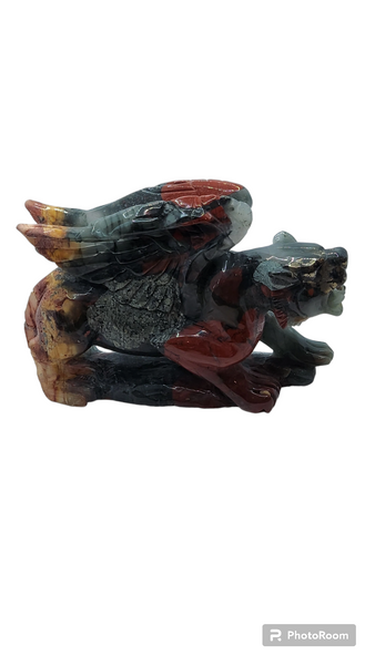 Winged Tiger with African Bloodstone and Mookaite - Crystal Carvings