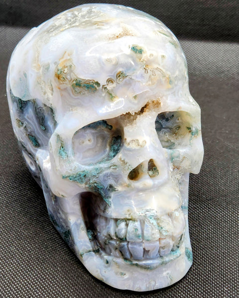 Moss Agate Skull - Crystal Carvings