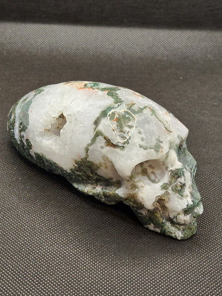 Moss Agate Skull with Druzy - Crystal Carvings